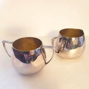 Empire Crafts Silver-plated Mid-Century Modern Sugar Bowl Creamer Set Quadruple